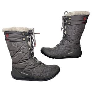 Columbia Winter Boots Womens 8.5 Gray Waterproof Faux Fur Knee Lace Up Thermal
